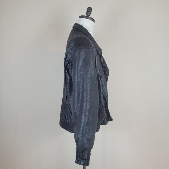 VTG Winlit Leather Jacket Large Black Motorcycle Biker Asymmetrical Bomber 90s - Picture 2 of 12